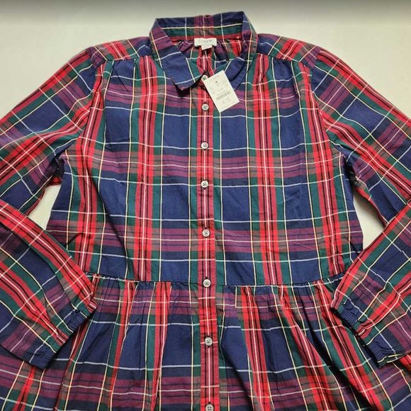 New women's 10 12 14 J Crew Factory cotton mini shirtdress Christmas plaid dress - Picture 4 of 11